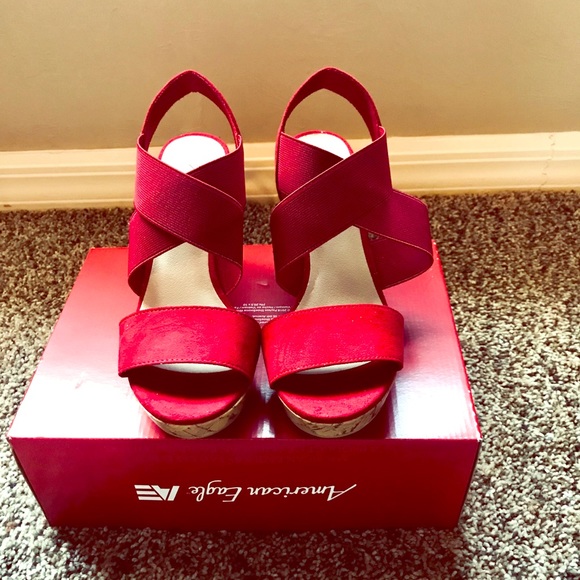 American Eagle Outfitters Shoes - American eagle wedge Strap red sandals size 7 NWT